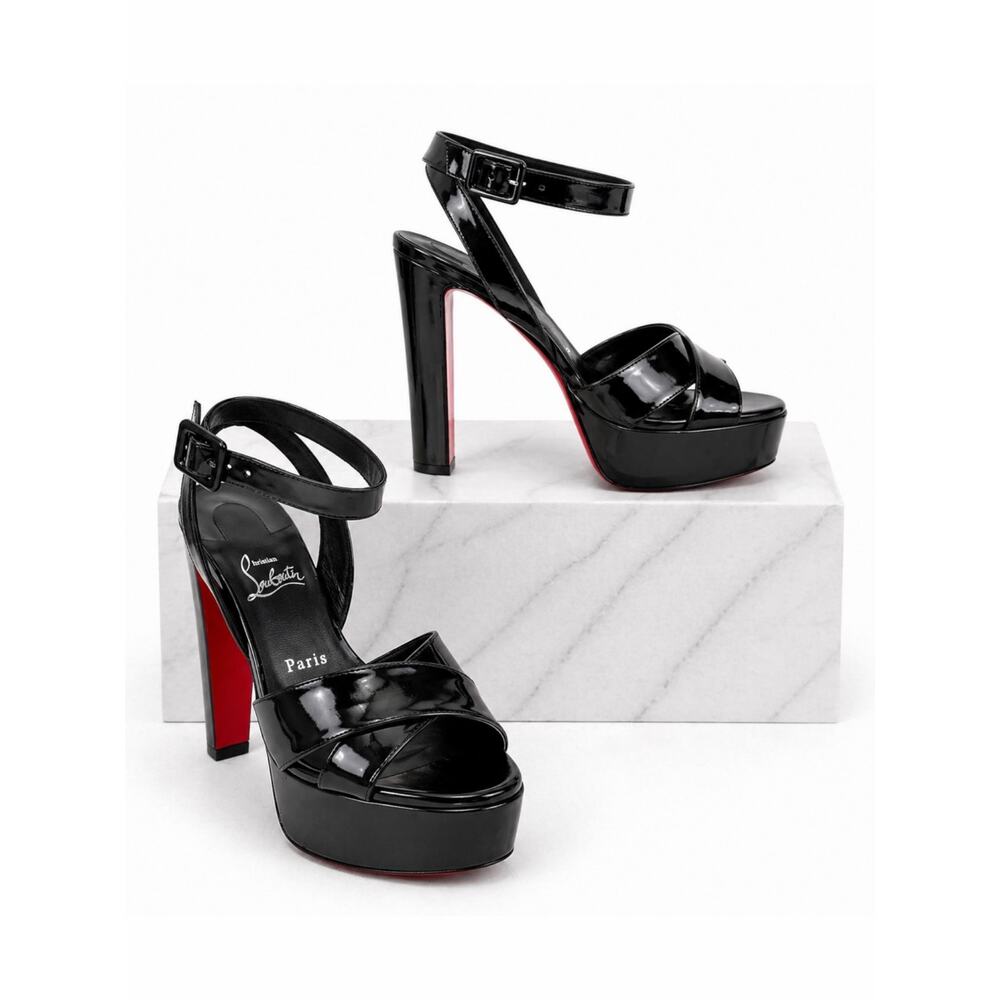 Christian Louboutin Supramariza 130 Patent Platform Sandal Black Size 40